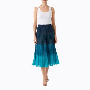 Galeria Tricot Pleated Midi Skirt XS Teal Aqua Ombre Colorblock Sparkly Sheer